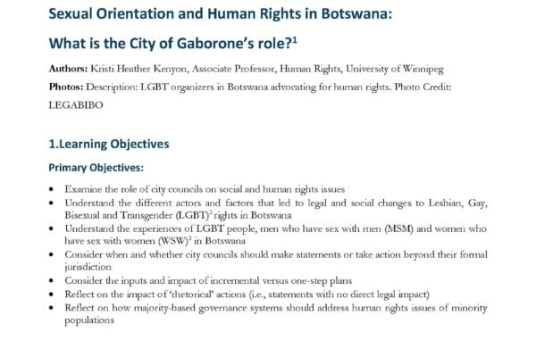 Sexual Orientation and Human Rights in Botswana – The City of Gaborone’s role